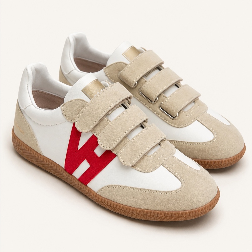 Vintage Havana Beige, White & Red Velcro Sneakers